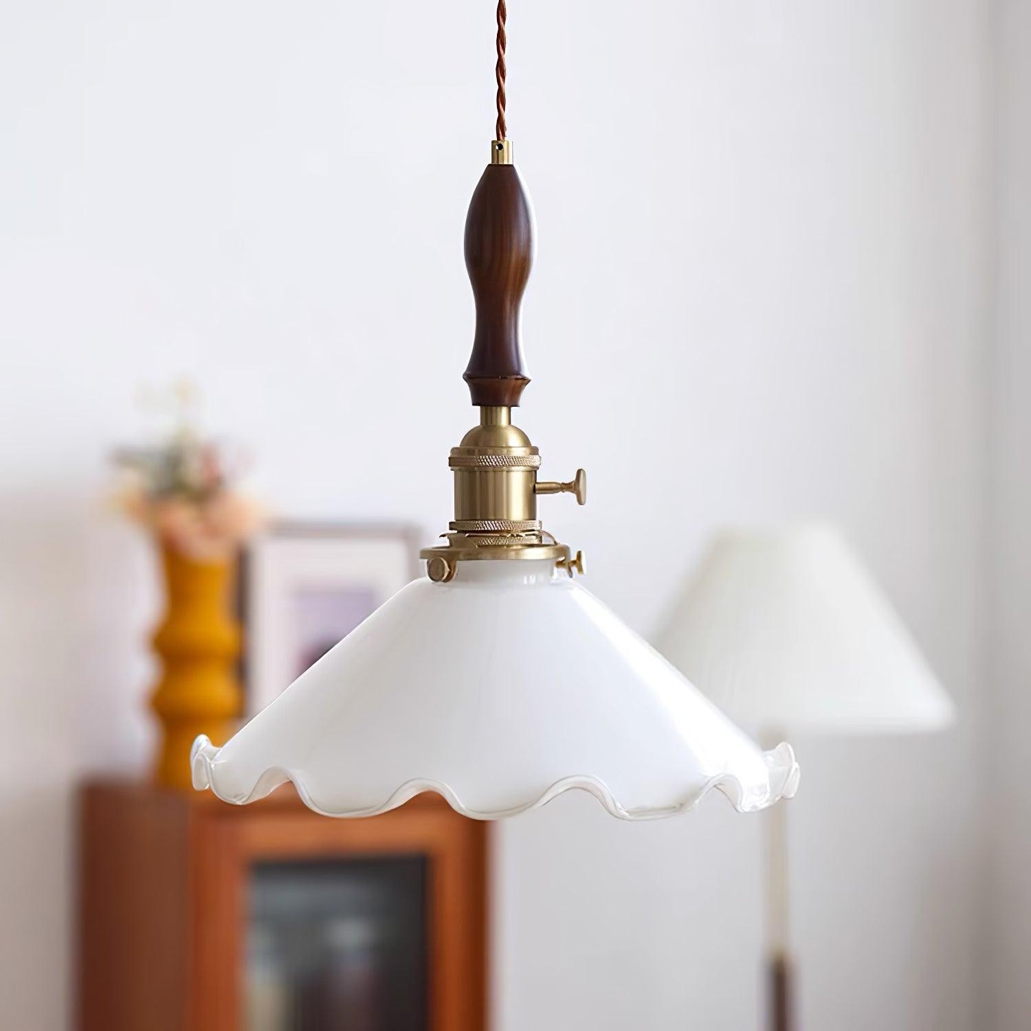 Vintage White Glass Skirted Pendant Lamp M472