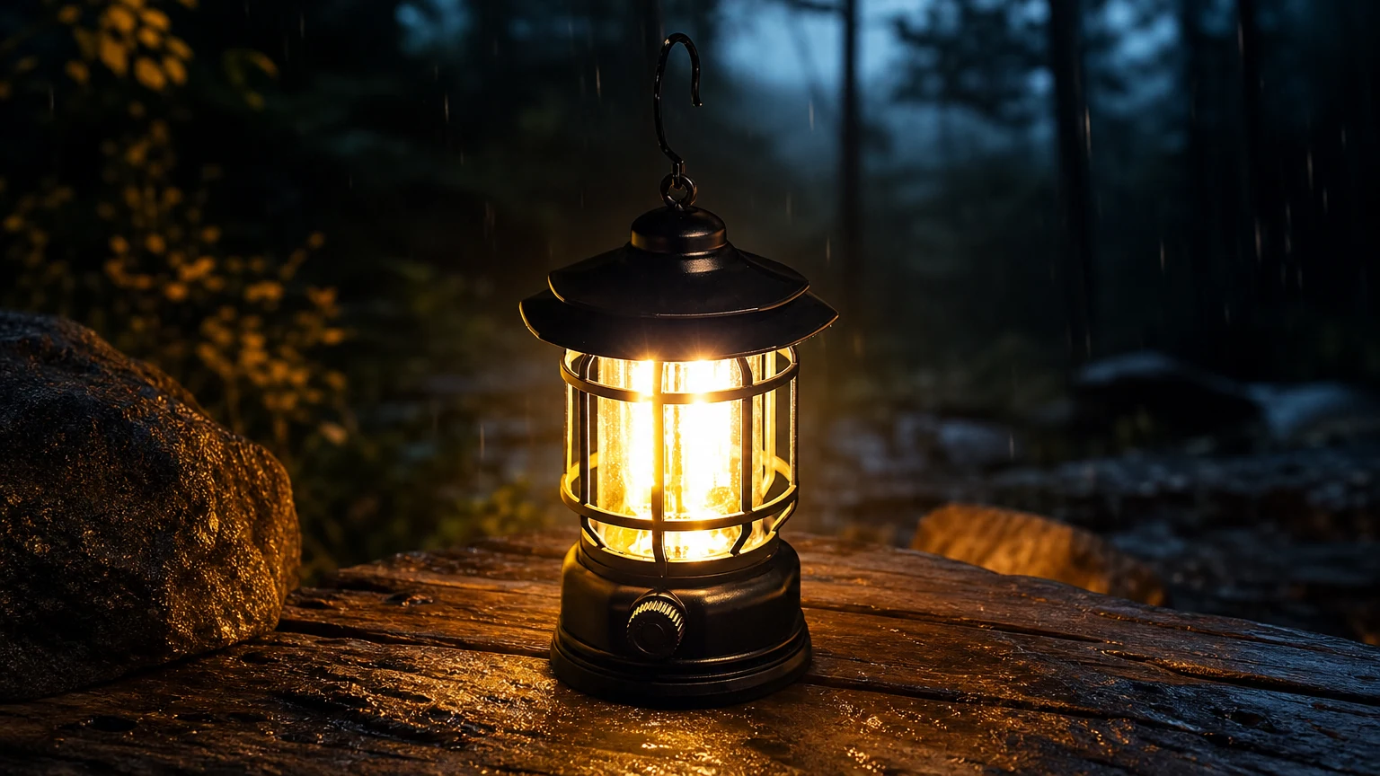 Lampa stołowa Lantern Outdoor Camping świecąca w scenie biwakowej na świeżym powietrzu