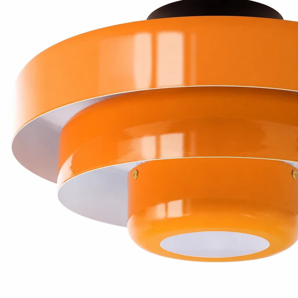 Zbliżenie na warstwowe, metalowe wykończenie lampy sufitowej S361
