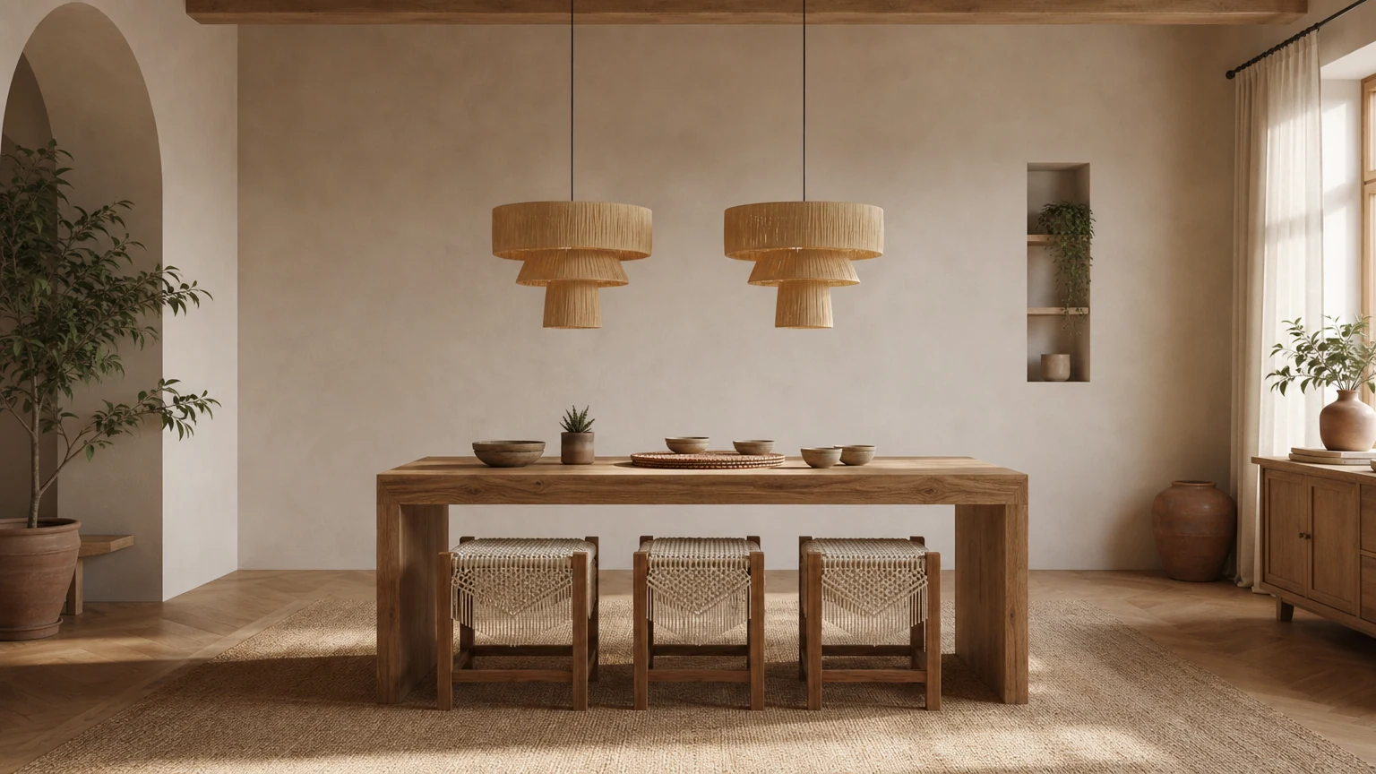 Lampa wisząca Serapha Tier w ciepłej scenerii wnętrza