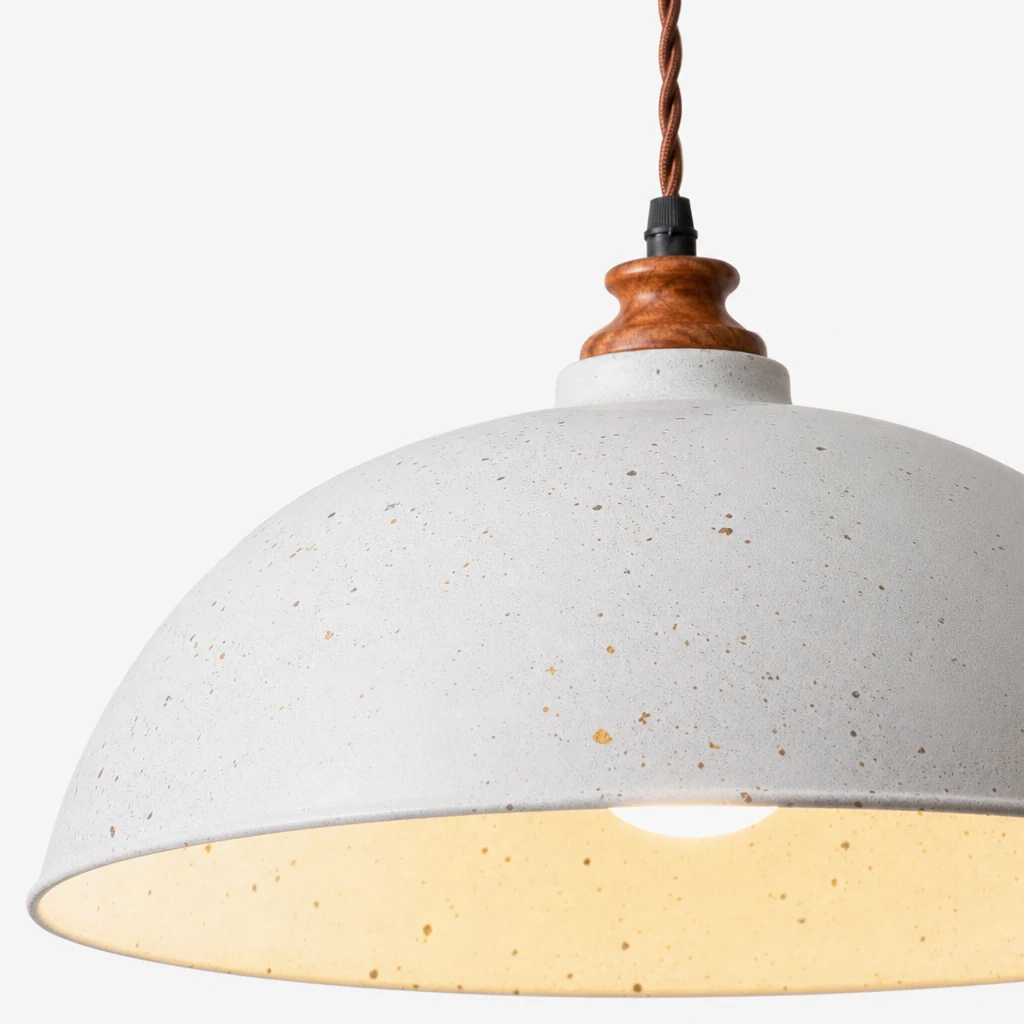 Zbliżenie szczegółu wykończenia i krawędzi klosza lampy wiszącej Arc Sphere Light