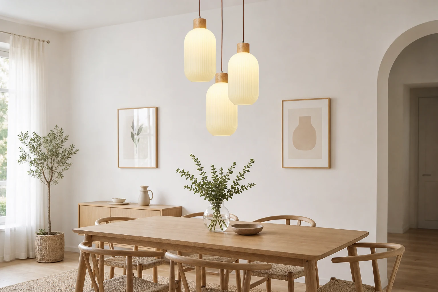 Lampa wisząca ze szkła w kolorze nordyckiej białej latarni, stylizowana na wystrój pokoju