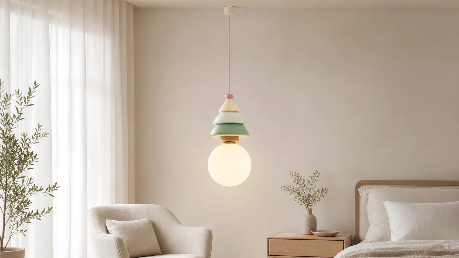 Pozioma scena stylu życia z lampą wiszącą Luma Globe