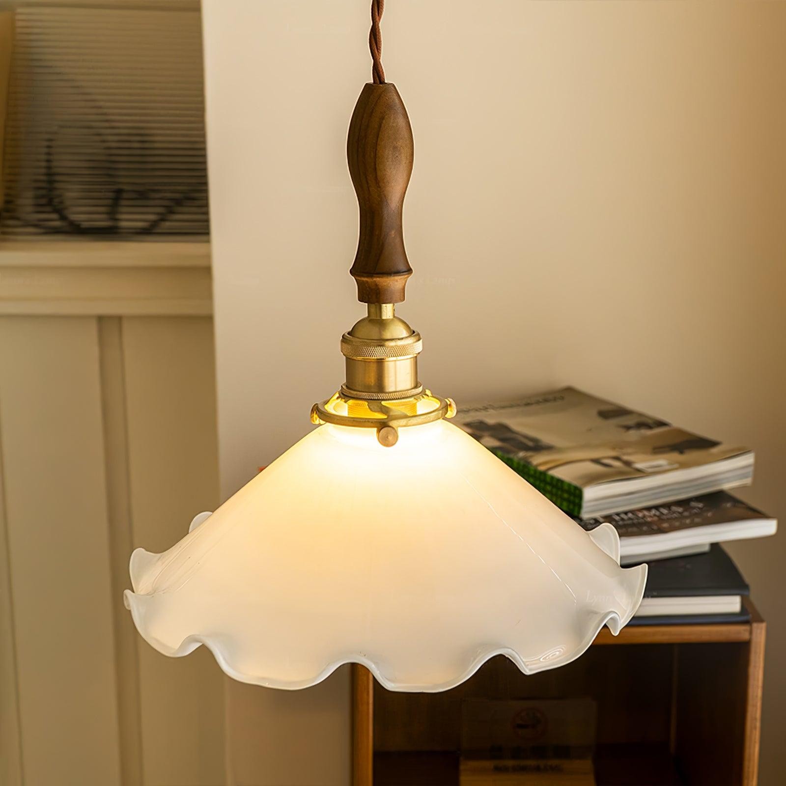 Vintage White Glass Skirted Pendant Lamp M472