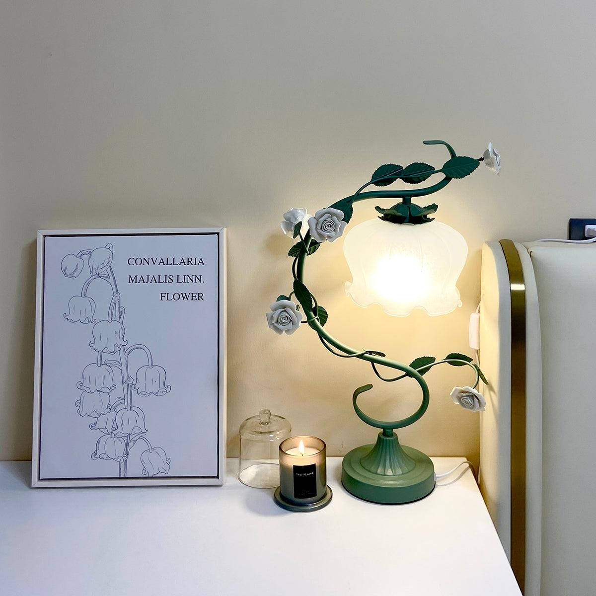 Green Pink White Rose Flower Table Lamp M209