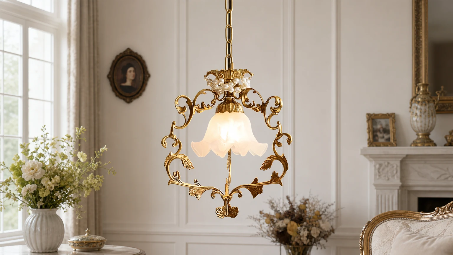 Lampa wisząca Rosmira D407 w ciepłej scenerii wnętrza