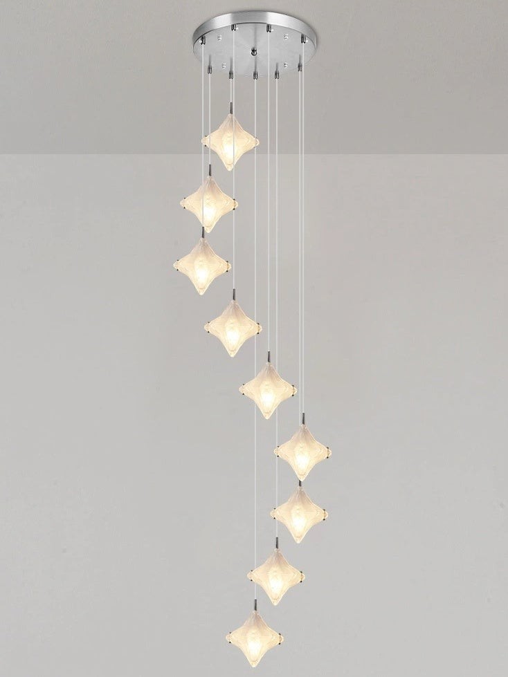 Art Deco Star Staircase Pendant Light - Frosted Glass Hanging Fixture - Astris Altair T437