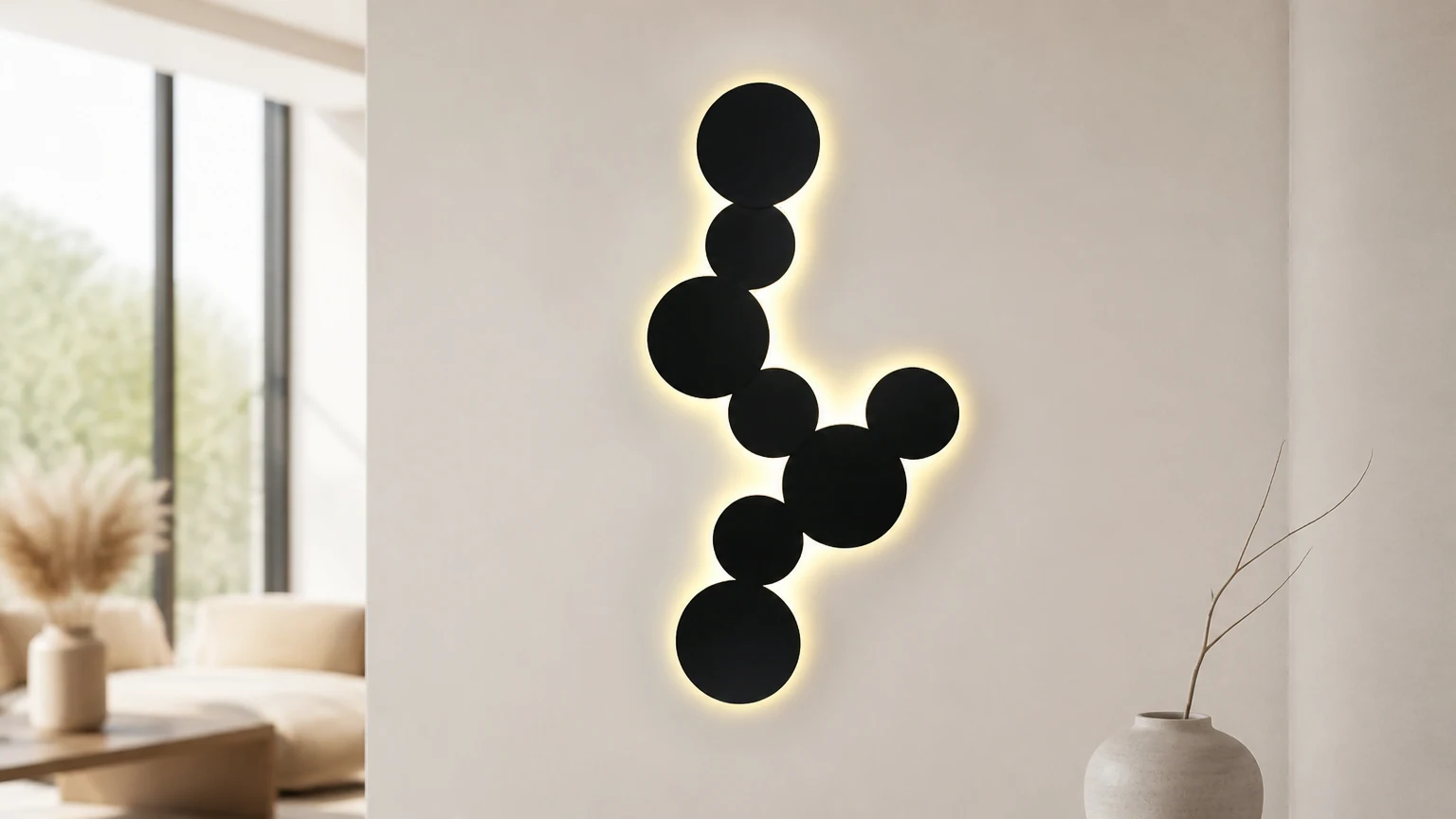 Modern Circle LED Art Wall Lamp S04 in a horizontal room scene