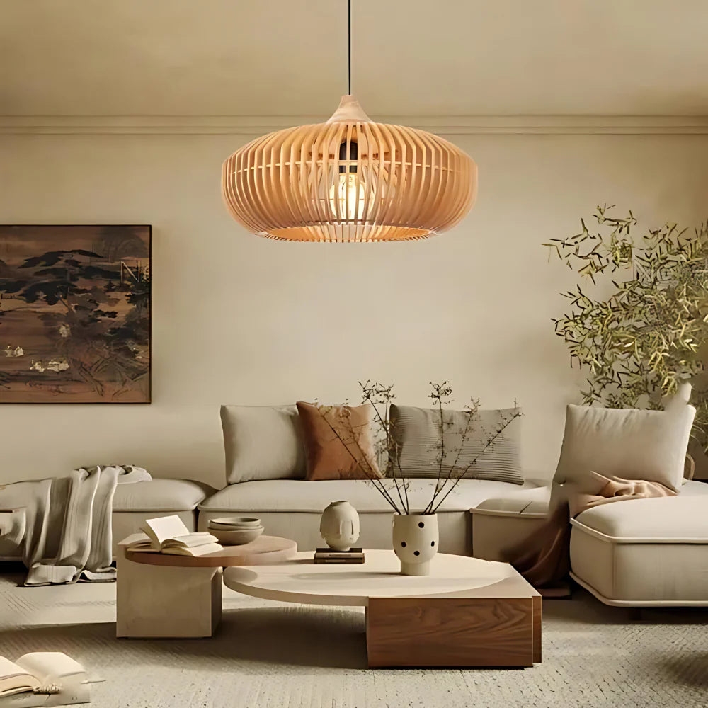 The Halo of Zen Japandi Wood Pendant Light D837
