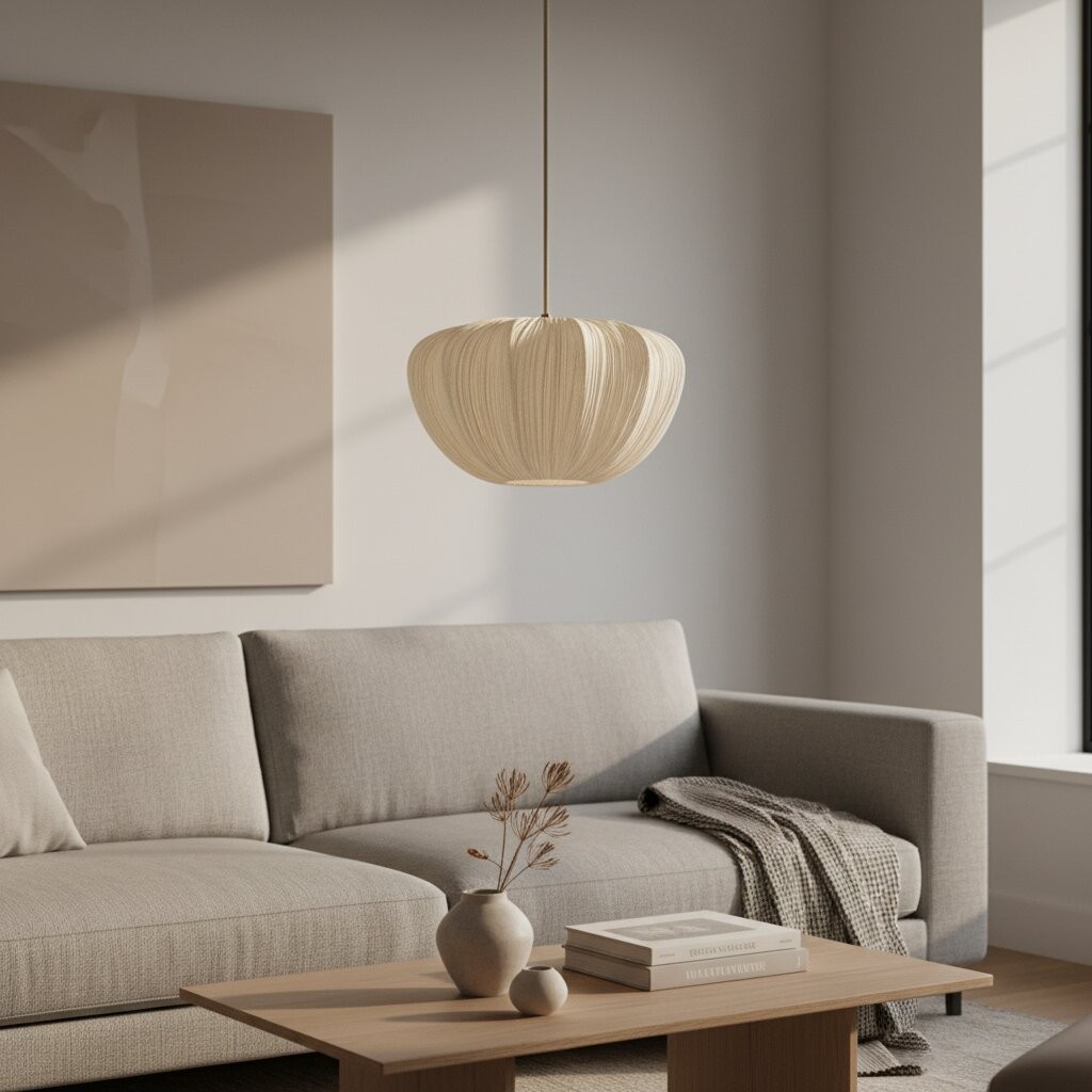 Linbron Pendant - Soft Linen Shade Curved Frame Modern Ceiling Light for Dining Room T477