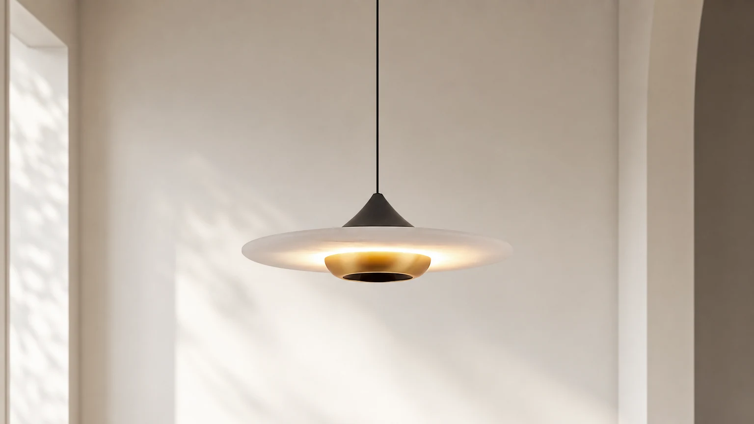 Marmurowa lampa wisząca Flying Saucer M558 w ciepłej oprawie wnętrza