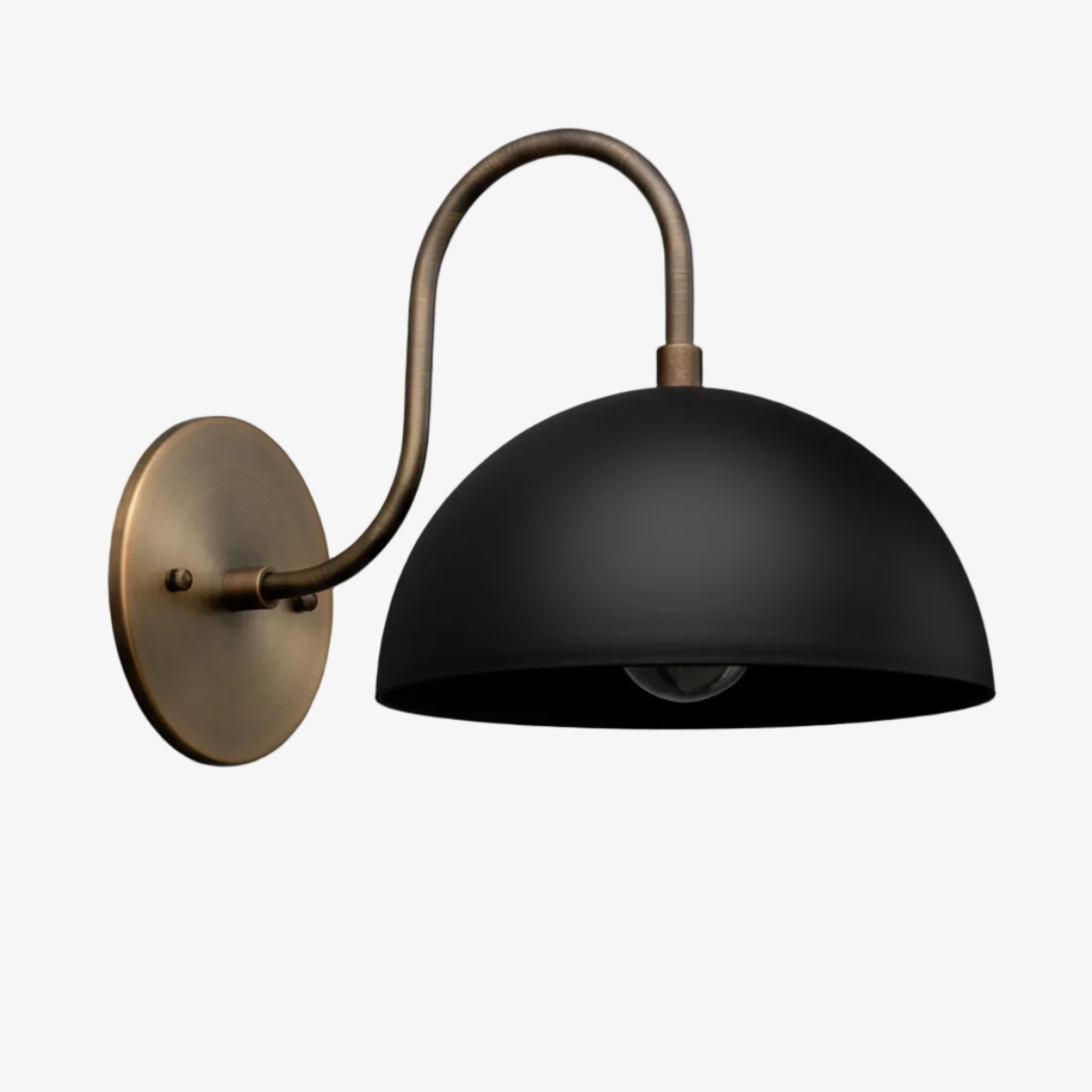 Curva Metal Industrial Wall Sconce - Curved Brass Arm - Hammered Dome Light Fixture T408