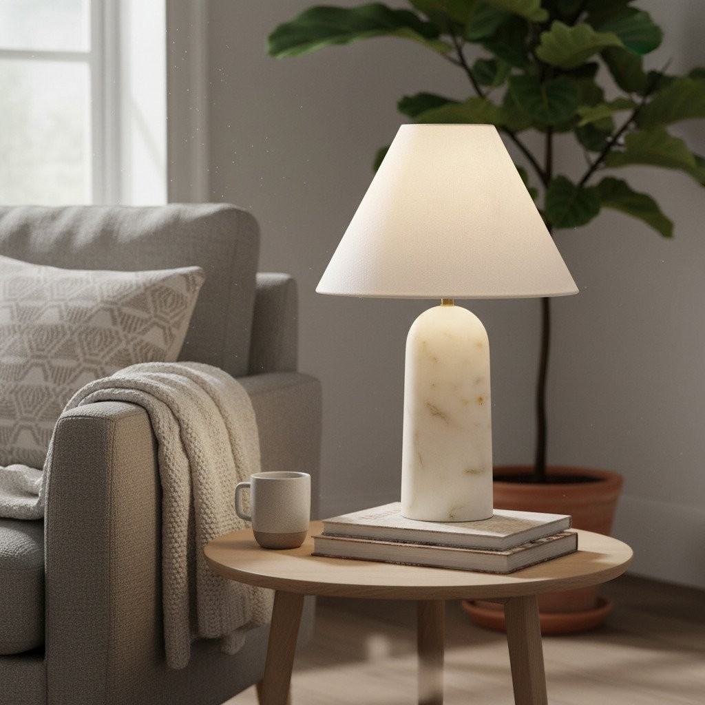 Albi Minimalist Marble Table Lamp - Elegant Fabric Shade Suitable for Any Room T617