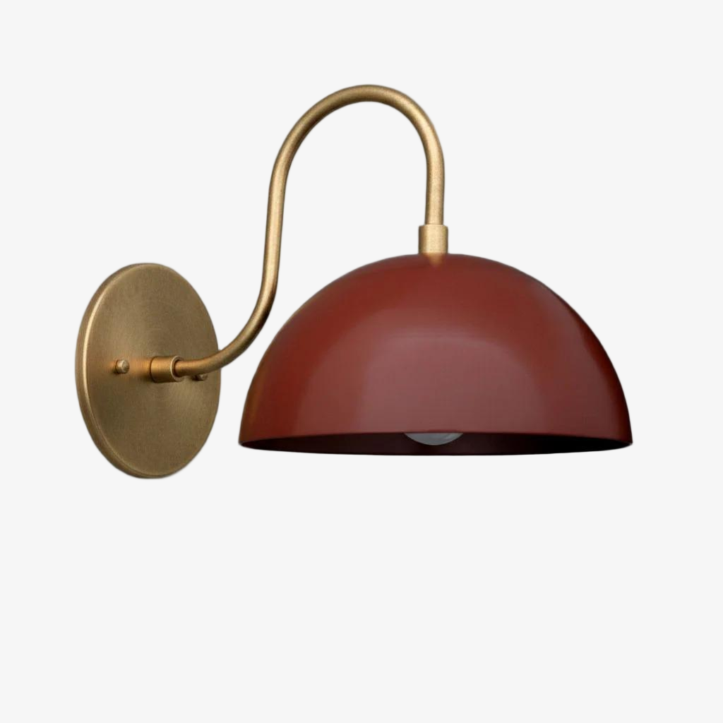 Curva Metal Industrial Wall Sconce - Curved Brass Arm - Hammered Dome Light Fixture T408