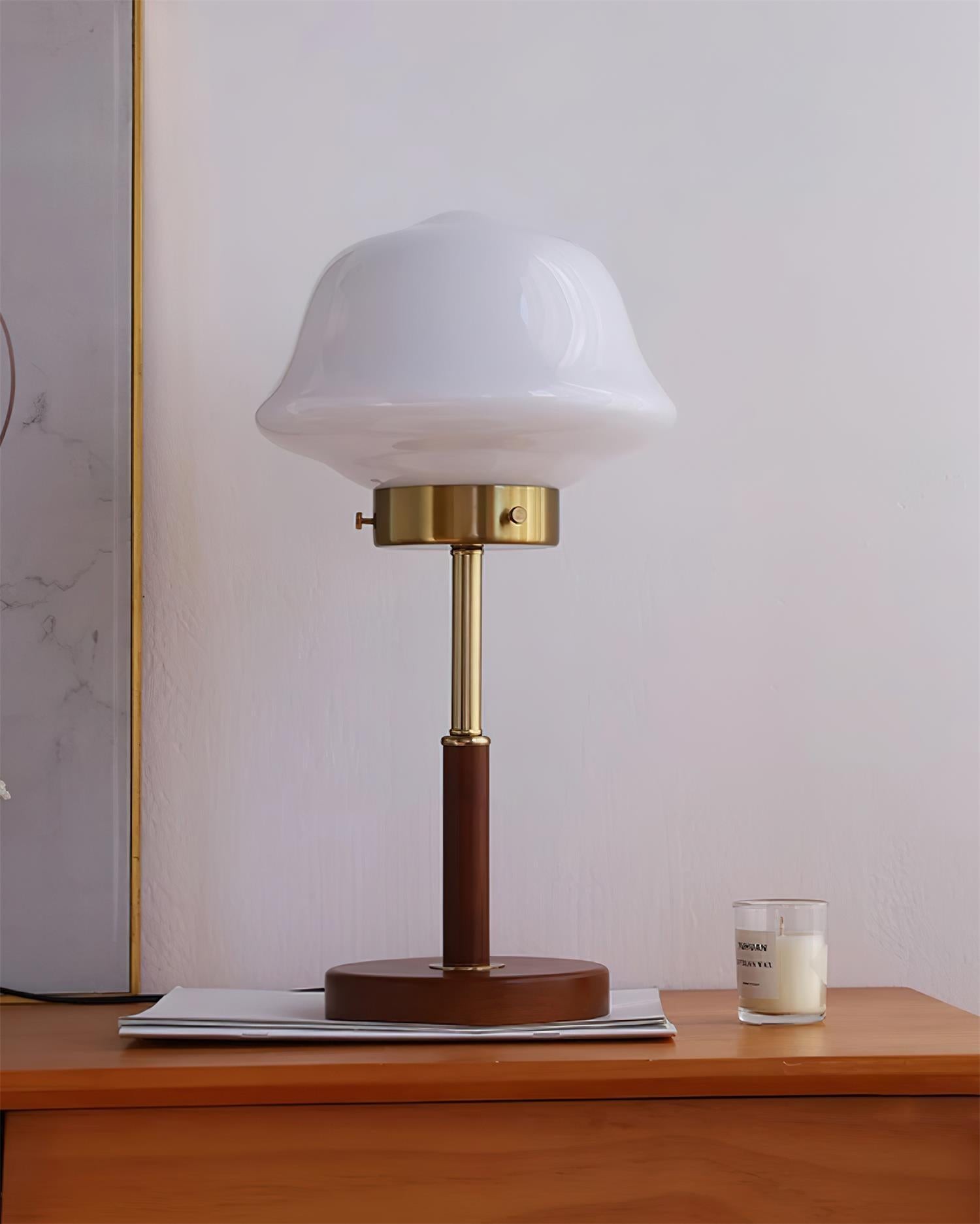 Mid Century Vintage Walnut Glass Table Lamp M395