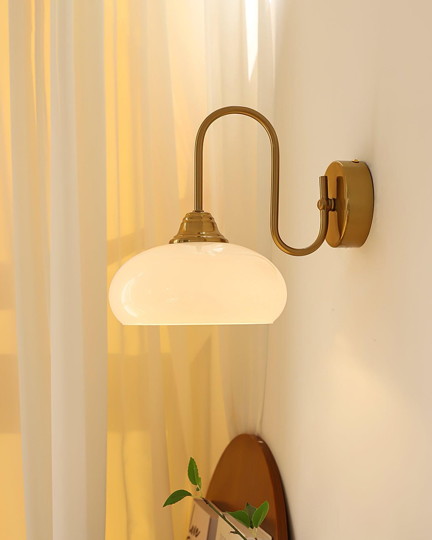 Bauhaus Wind Cream Glass Shade Metal Curved Pole Wall Sconce G45