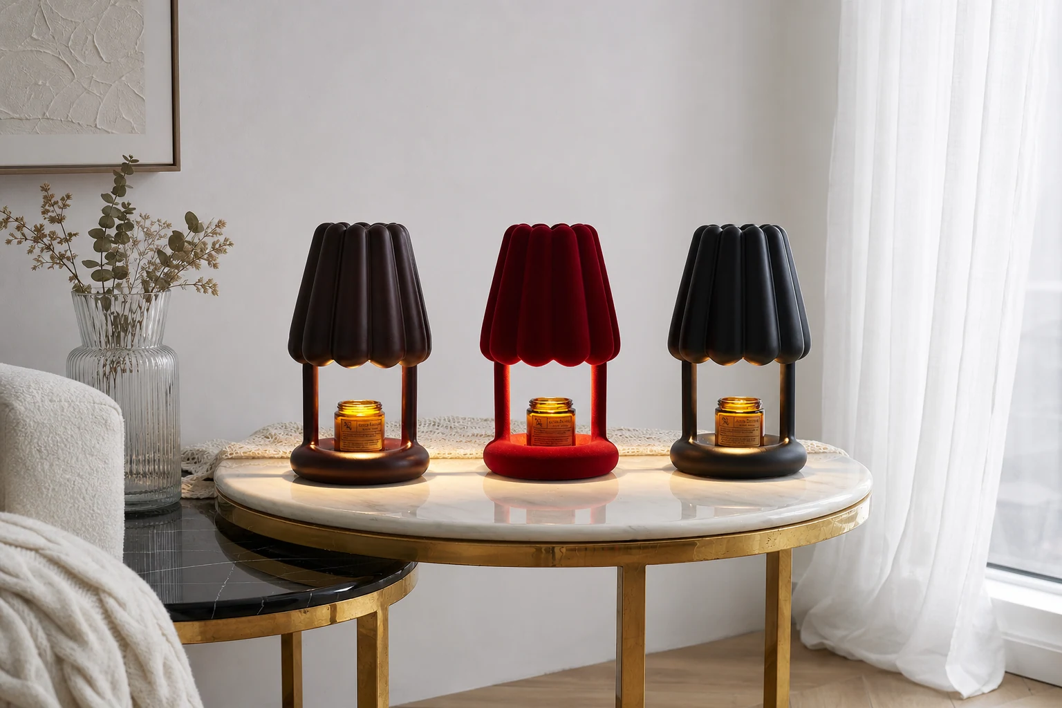 Lampa stołowa z żywicy flokowanej w lodach w scenie lifestylowej