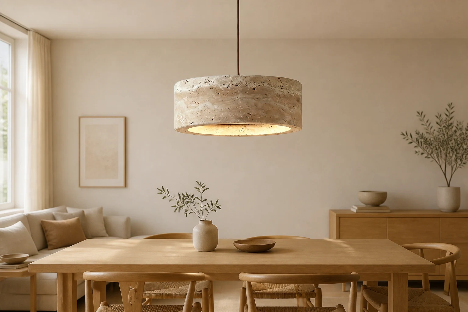 Trawertynowa lampa wisząca Kairis w stylu lifestylowym