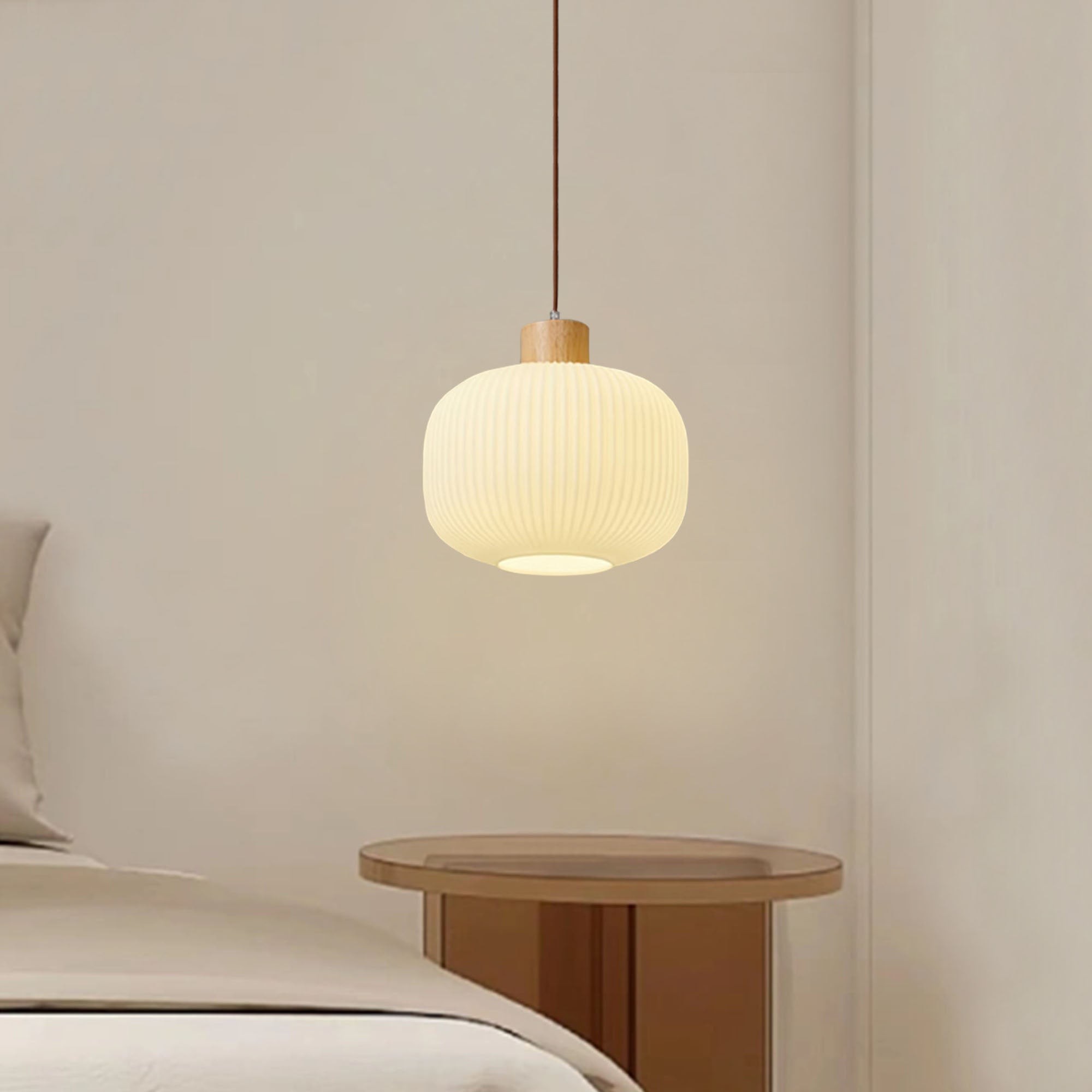 Nordic White Lantern-Like Glass Pendant Lamp M127
