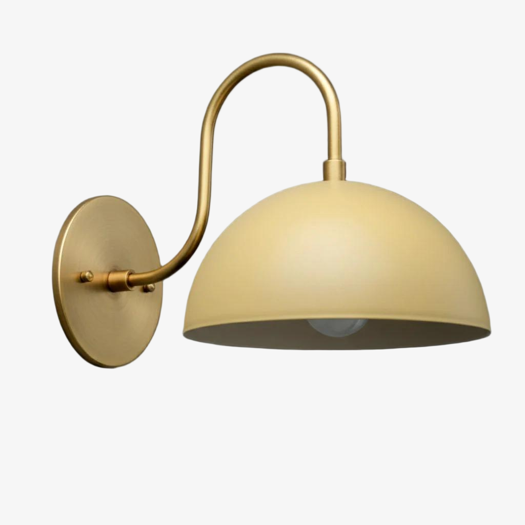 Curva Metal Industrial Wall Sconce - Curved Brass Arm - Hammered Dome Light Fixture T408
