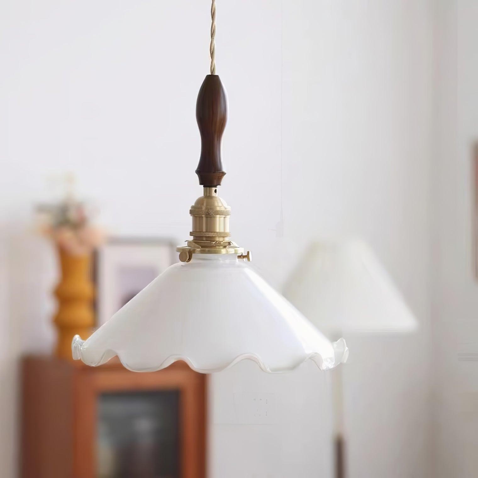 Vintage White Glass Skirted Pendant Lamp M472