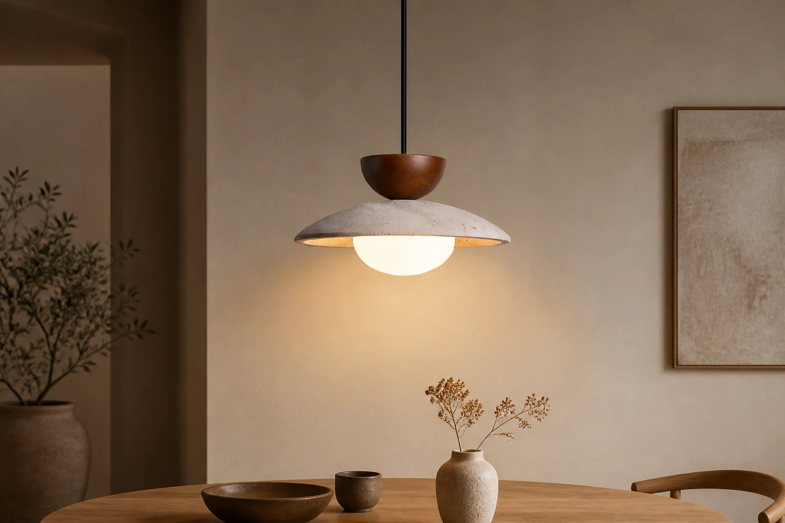 Trawertynowa lampa wisząca Tia D07 w scenie lifestylowej