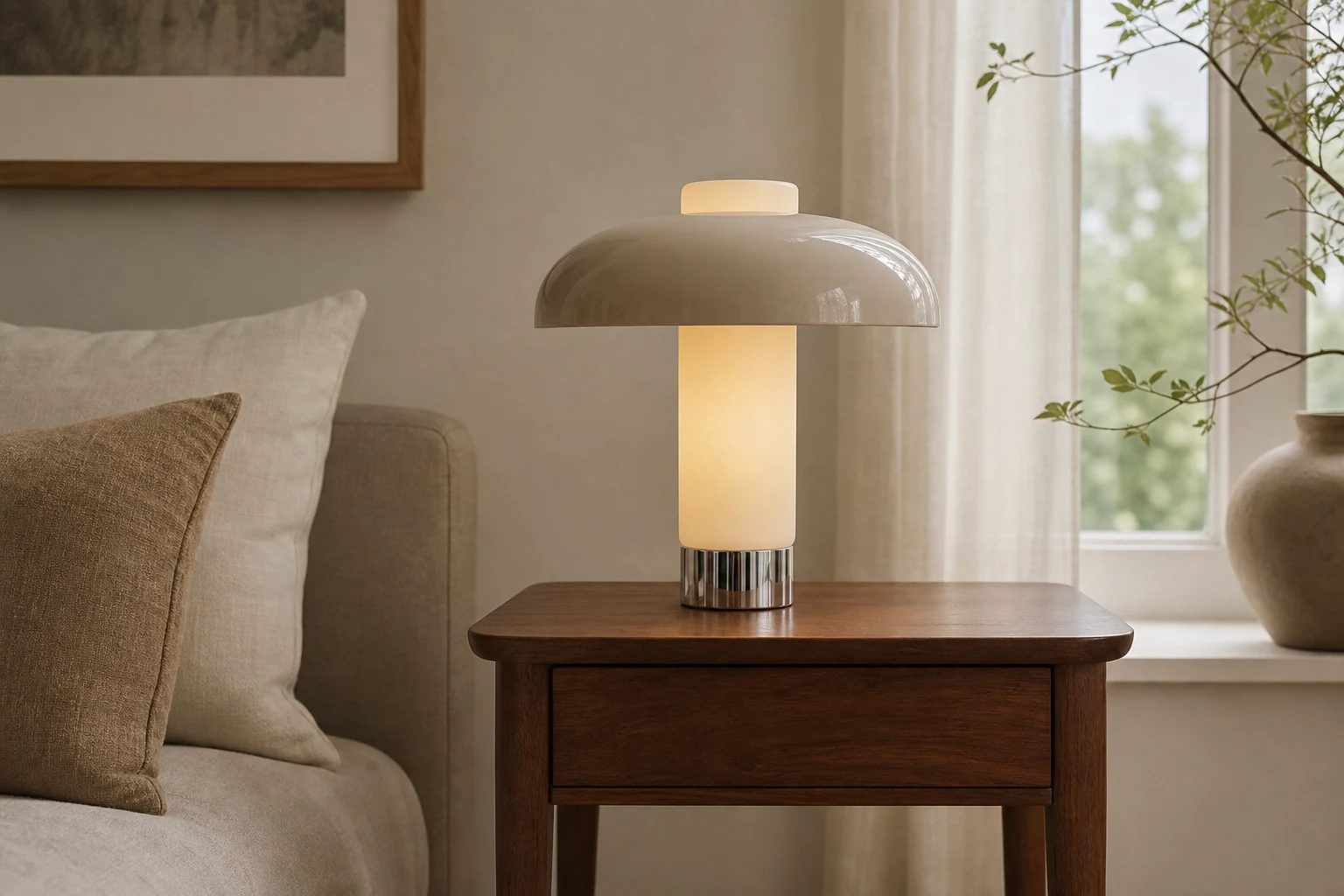 Zakrzywiona lampa akcentująca Nera w scenie pokoju lifestylowego
