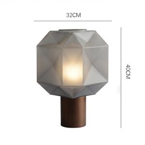 LIMN Postmodern bordslampa med storleksdiagram som visar 32 cm diameter och 40 cm höjd