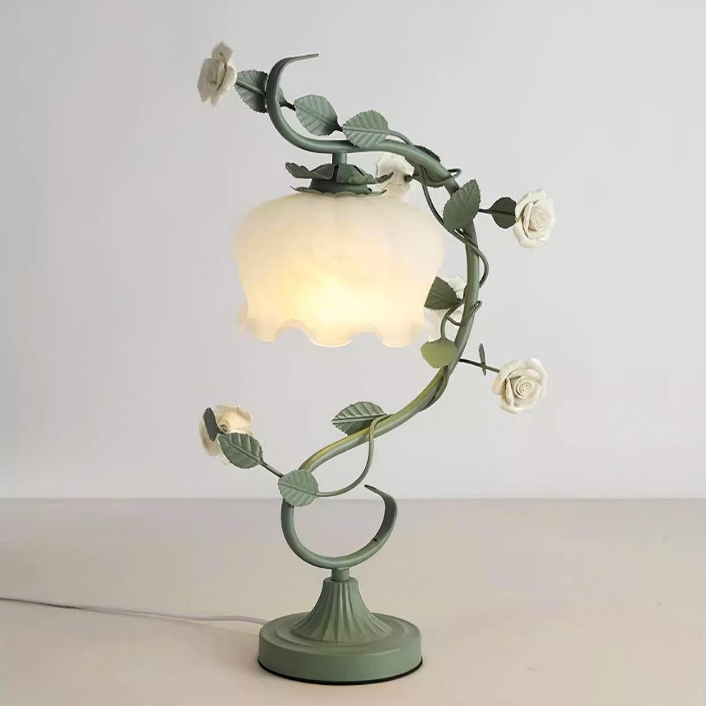 Green Pink White Rose Flower Table Lamp M209