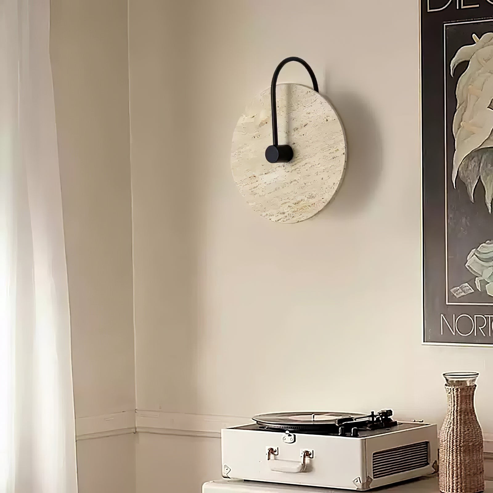Simple Clock-Shaped Travertine Wall Lamp M25