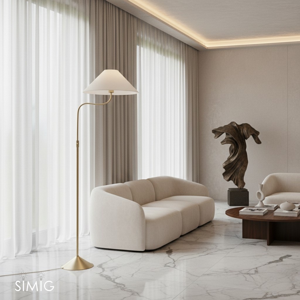 Fibura Elegant Floor Lamp with Linen Shade and Champagne Bronze Base for Living Room T081