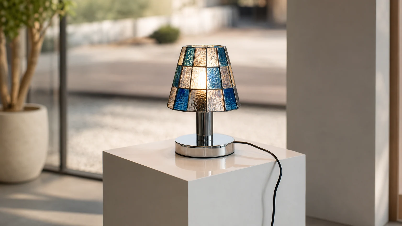 Lampa stołowa Fun Guy D236 w ciepłej scenerii wnętrza