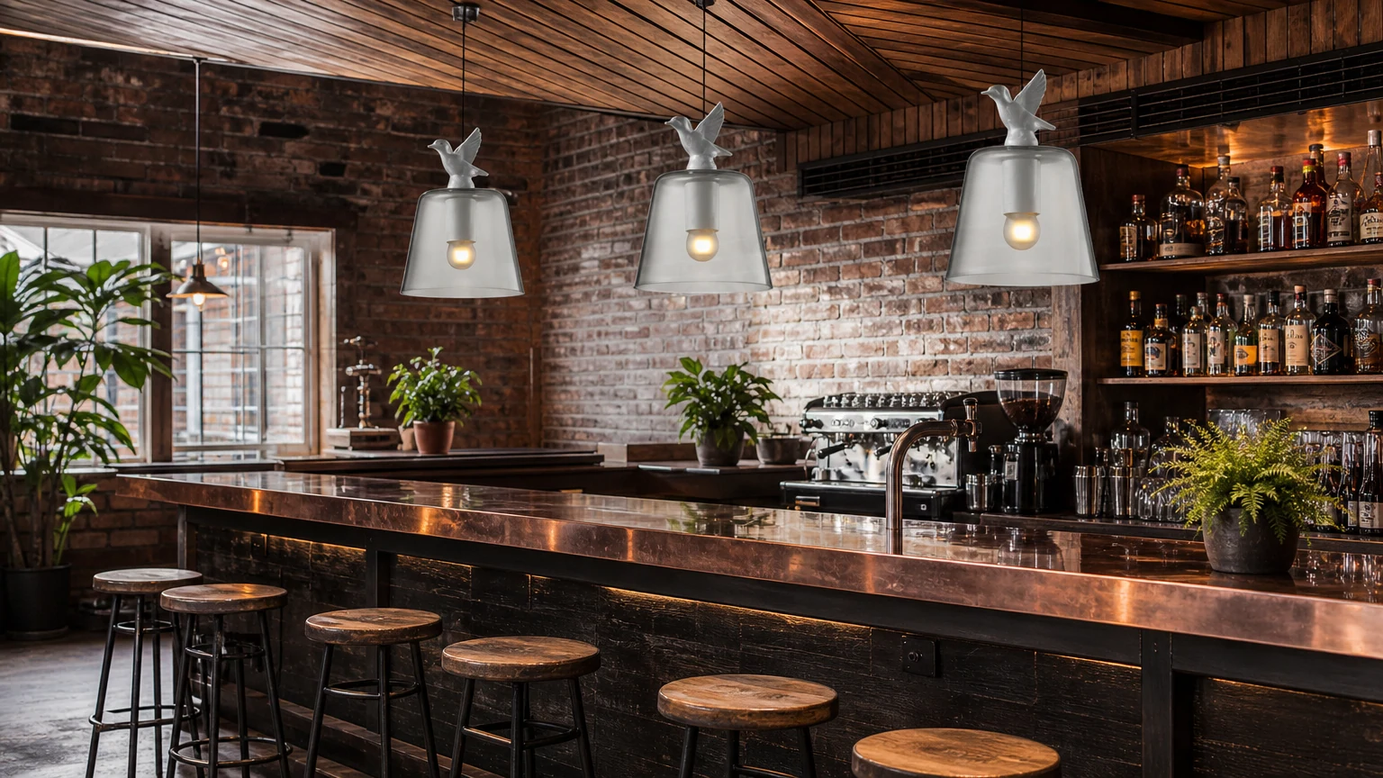 Bay Duck Glass Pendant Light installed in a warm interior scene
