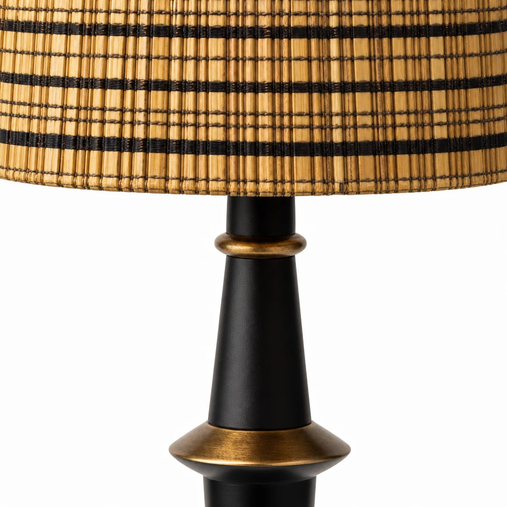 Zbliżenie materiałów i wykończenia lampy stołowej Devon Black