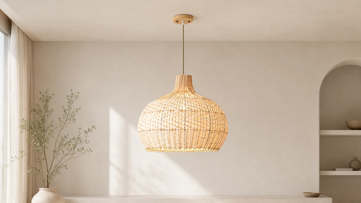 Lampadario a sospensione nordico in rattan dal design creativo, perfetto per un ambiente caldo e accogliente.