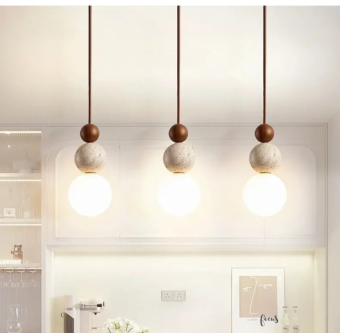Travertine Stone Cream Retro Minimalist LED Pendant Light D913