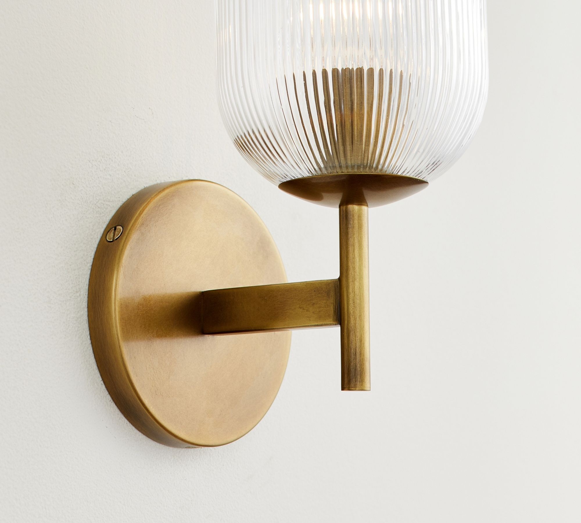 Bravira Ribbed Glass Sconce - Metal Wall Light with Clear Glass Shade T074