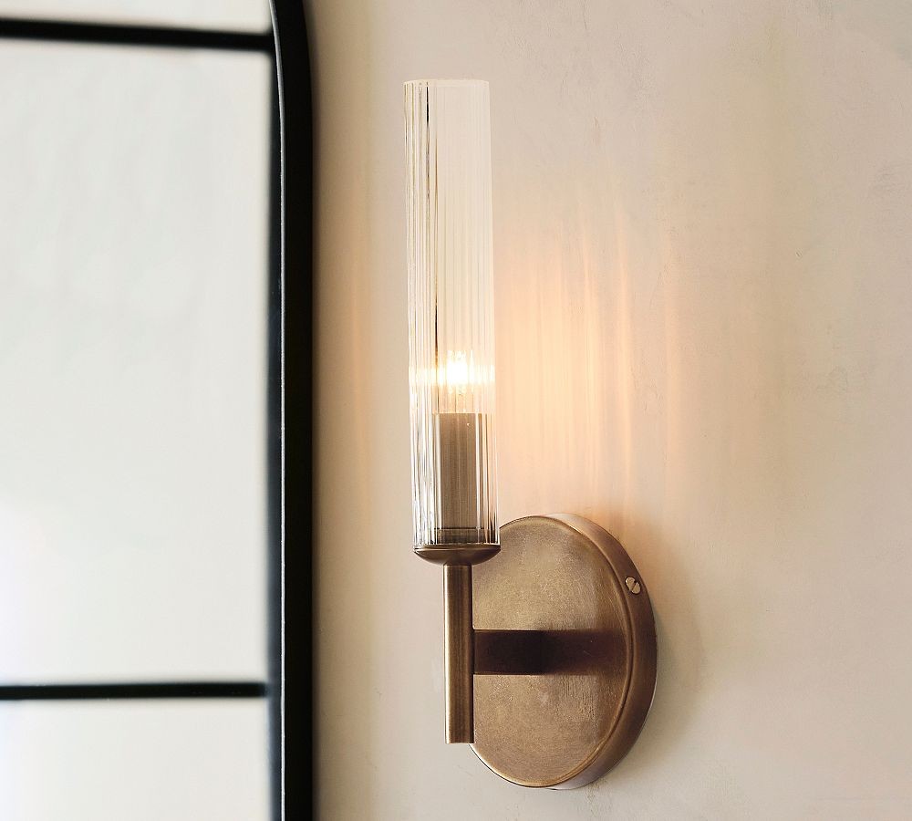 Bravira Ribbed Glass Wall Lamp - Tube Metal Light in Classic Finishes T075