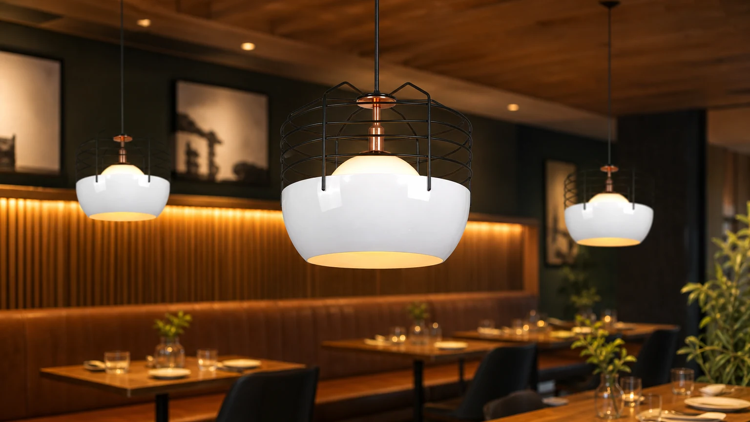 DELUCA Modern Caged Hanging Lamp in a warm interior scene