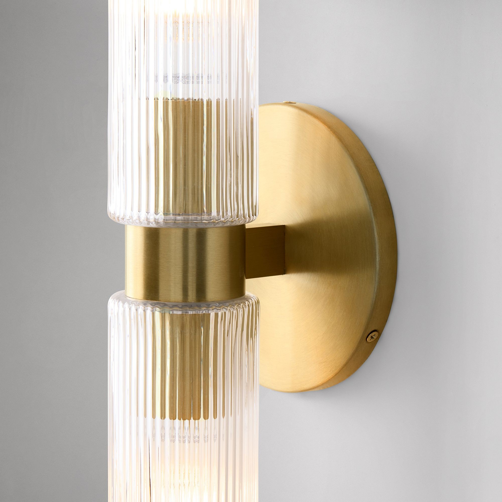 Rivora Fluted Glass Double Short Sconce - Indoor Outdoor Wall Light Elegance T095