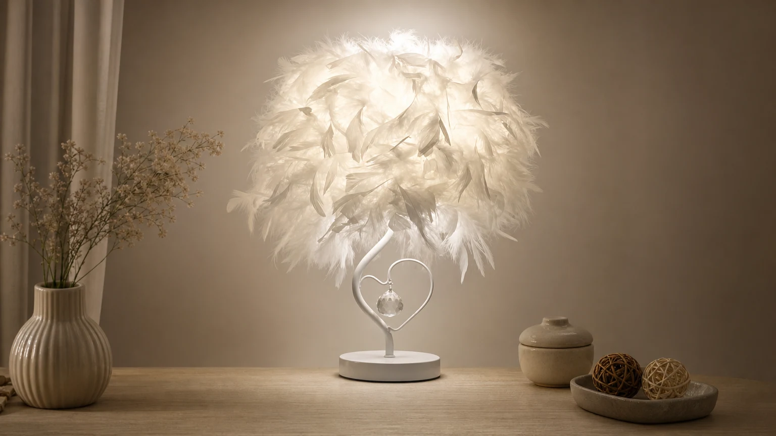 Lámpara de mesa Feather Crystal con estilo de lámpara de mesilla de noche cálida