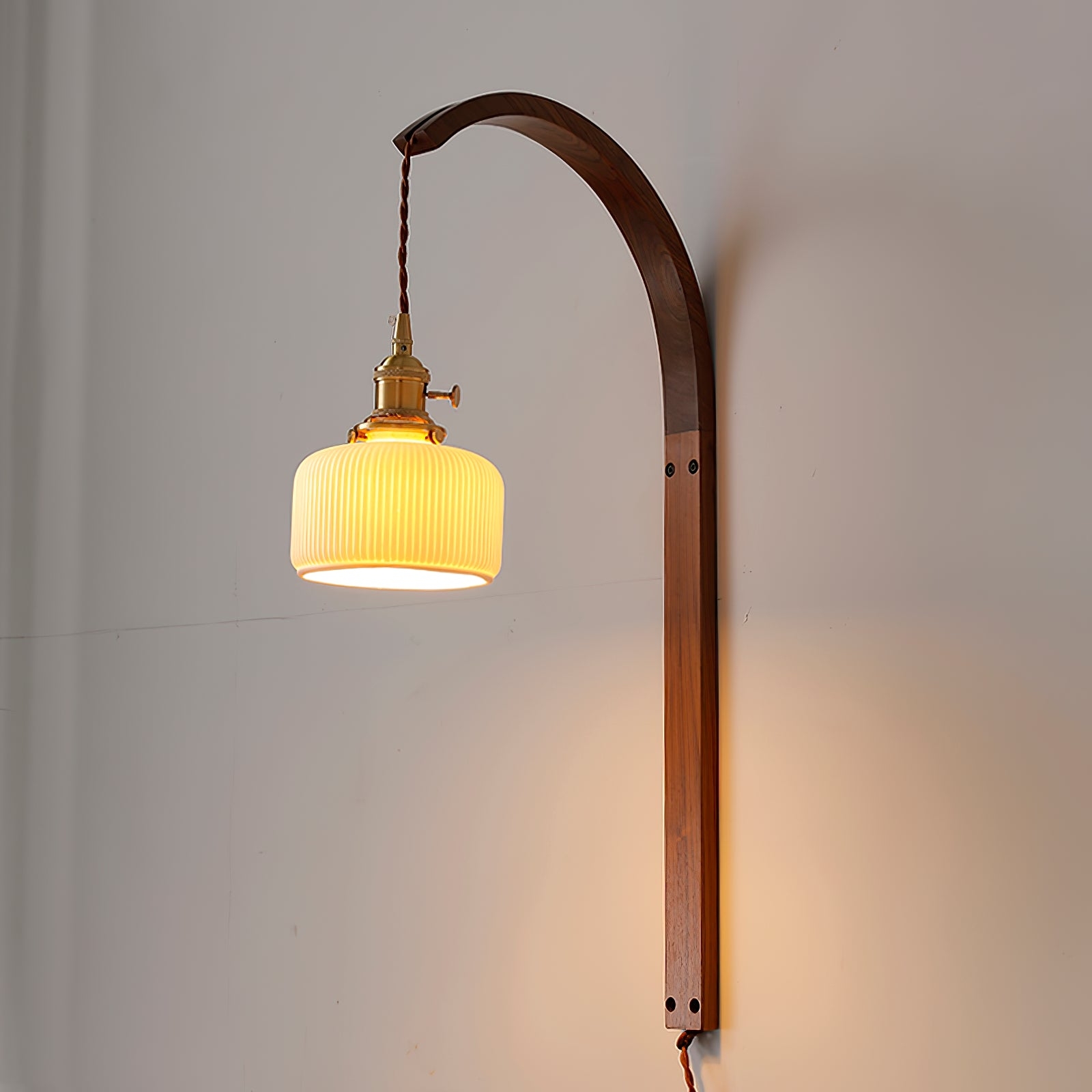 Curved Walnut Ceramic Plug-in Wall Light D498
