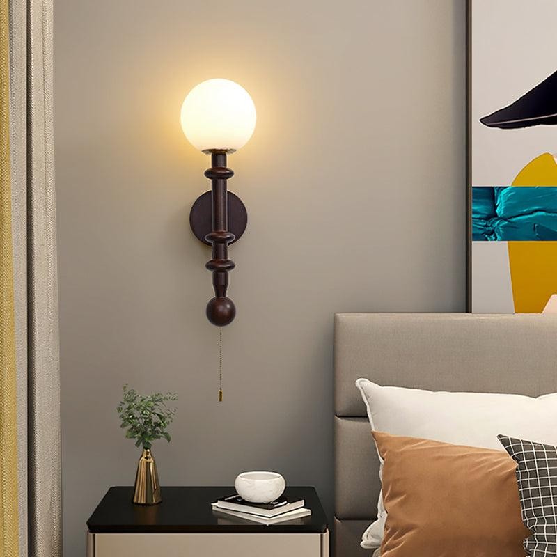 French Simple Vintage Bedside Wooden Glass Wall Lamp M428
