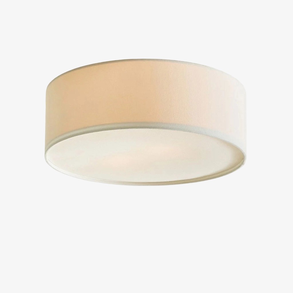 Plafonnier cylindrique en lin blanc Dumora sur fond uni