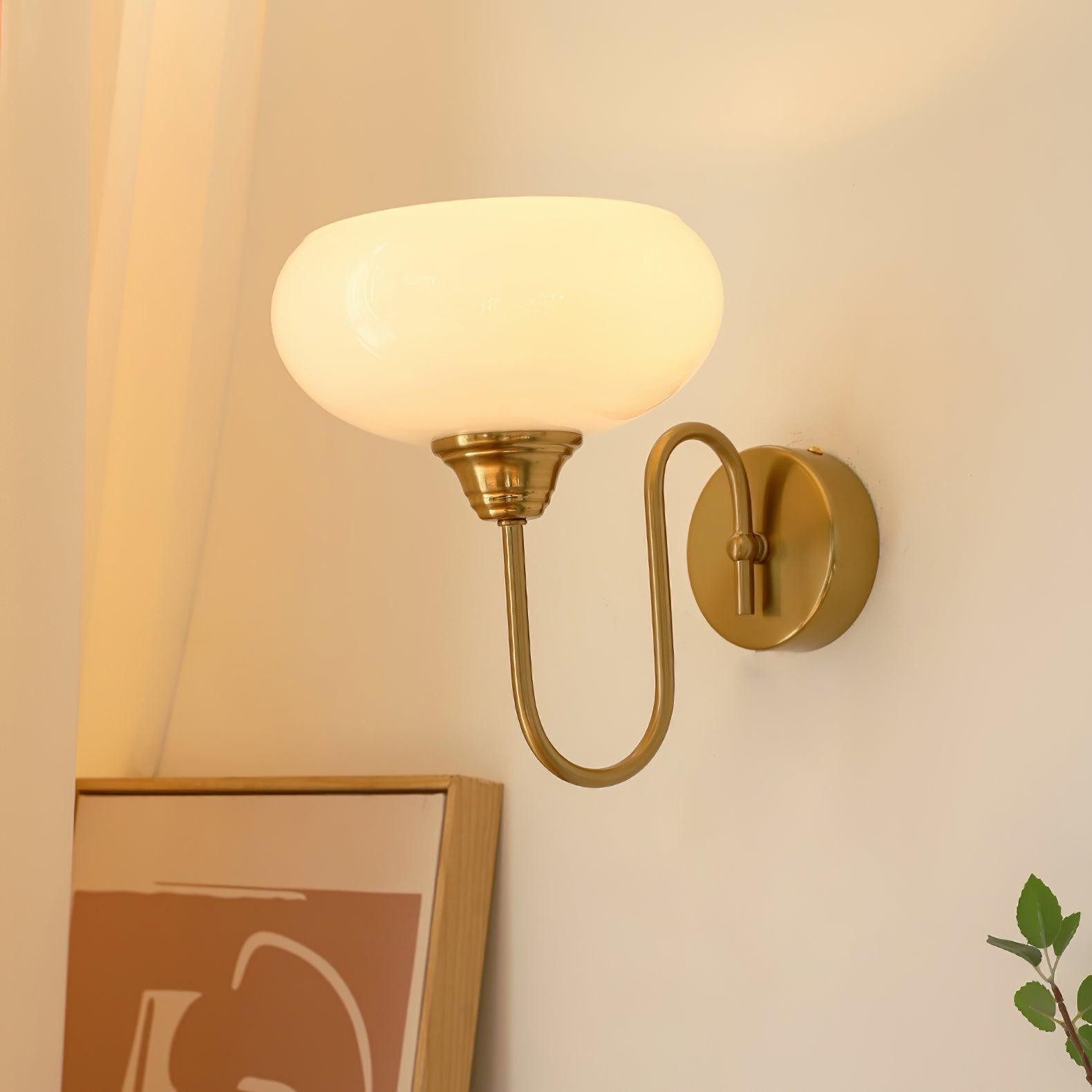 Bauhaus Wind Cream Glass Shade Metal Curved Pole Wall Sconce G45
