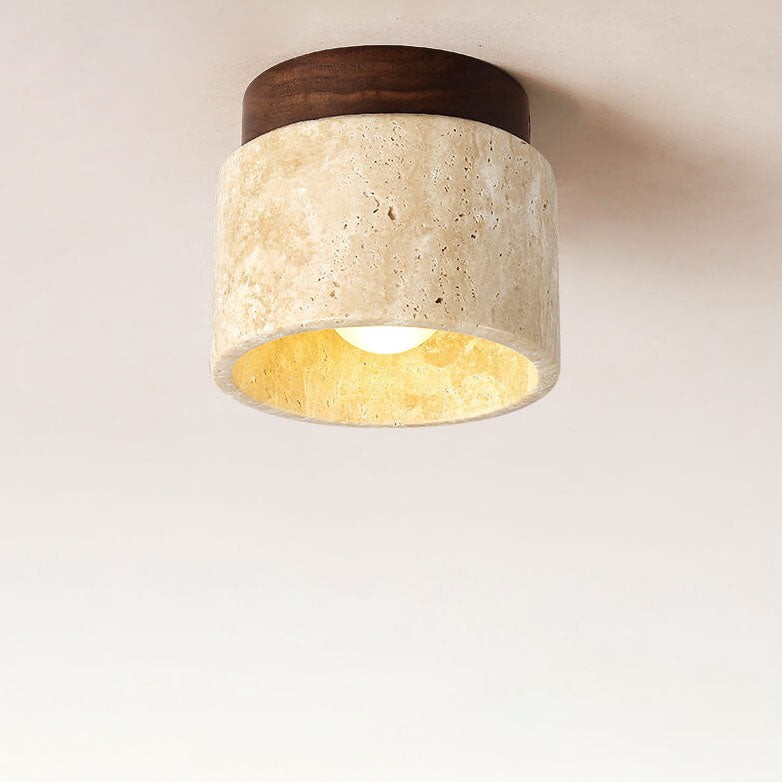 Japanese Minimalist Round Yellow Travertine Shade 1-Light Semi-Flush Mount Ceiling Light G31