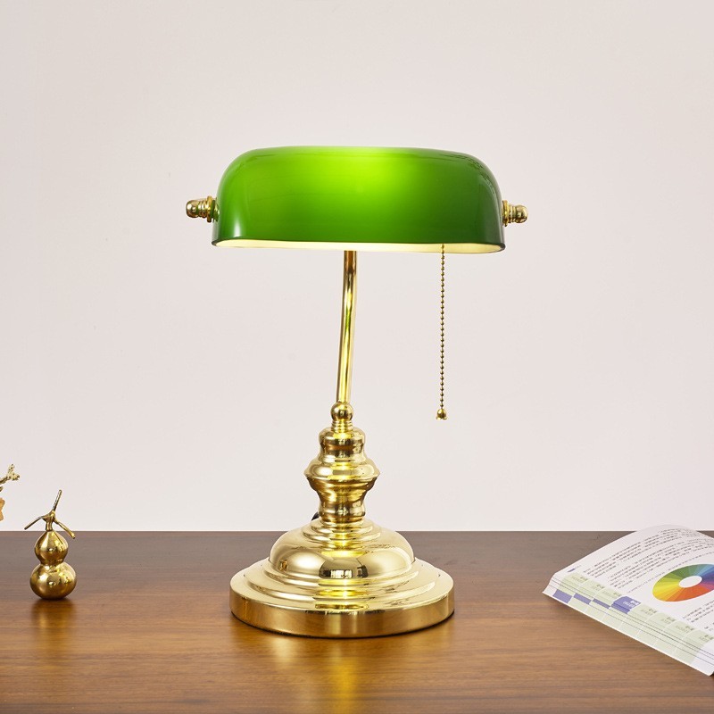 Vintage Glass Banker Desk Lamp Library Table Lamp S53