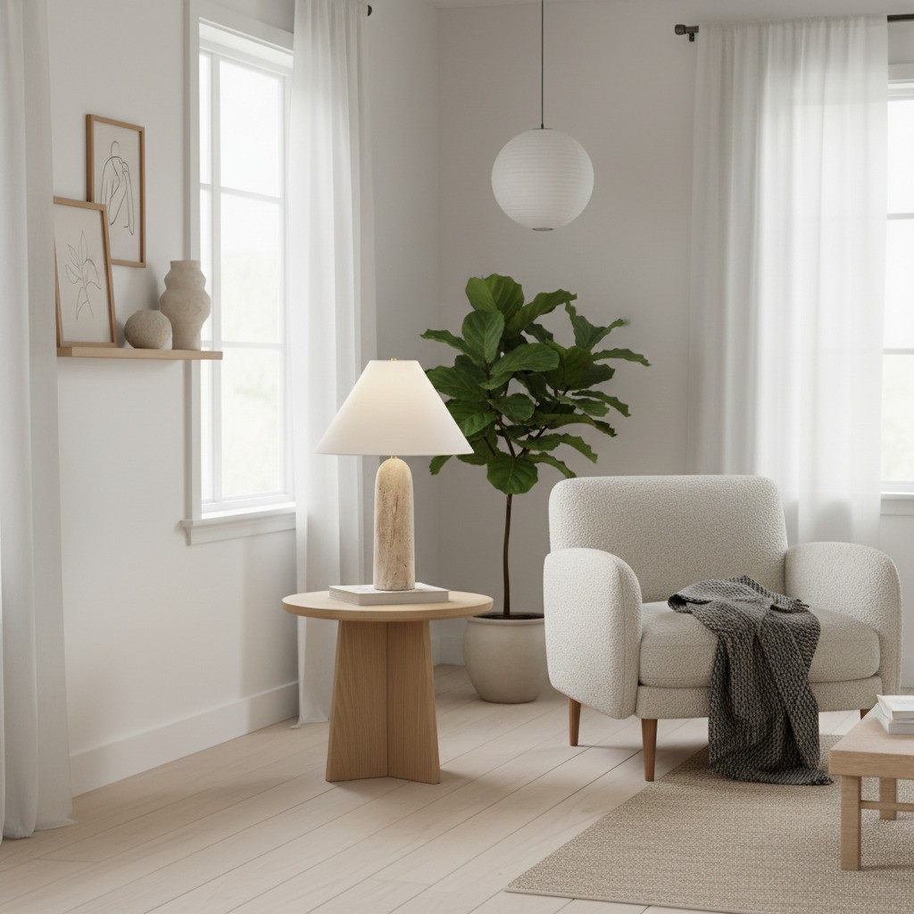 Albi Minimalist Marble Table Lamp - Elegant Fabric Shade Suitable for Any Room T617