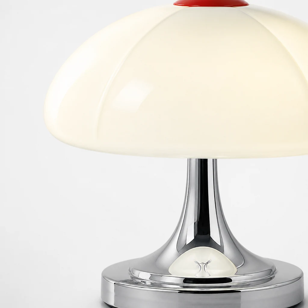 Zbliżenie lampy stołowej Cream Style Glass Mushroom M321 ze szkła i metalowego wykończenia