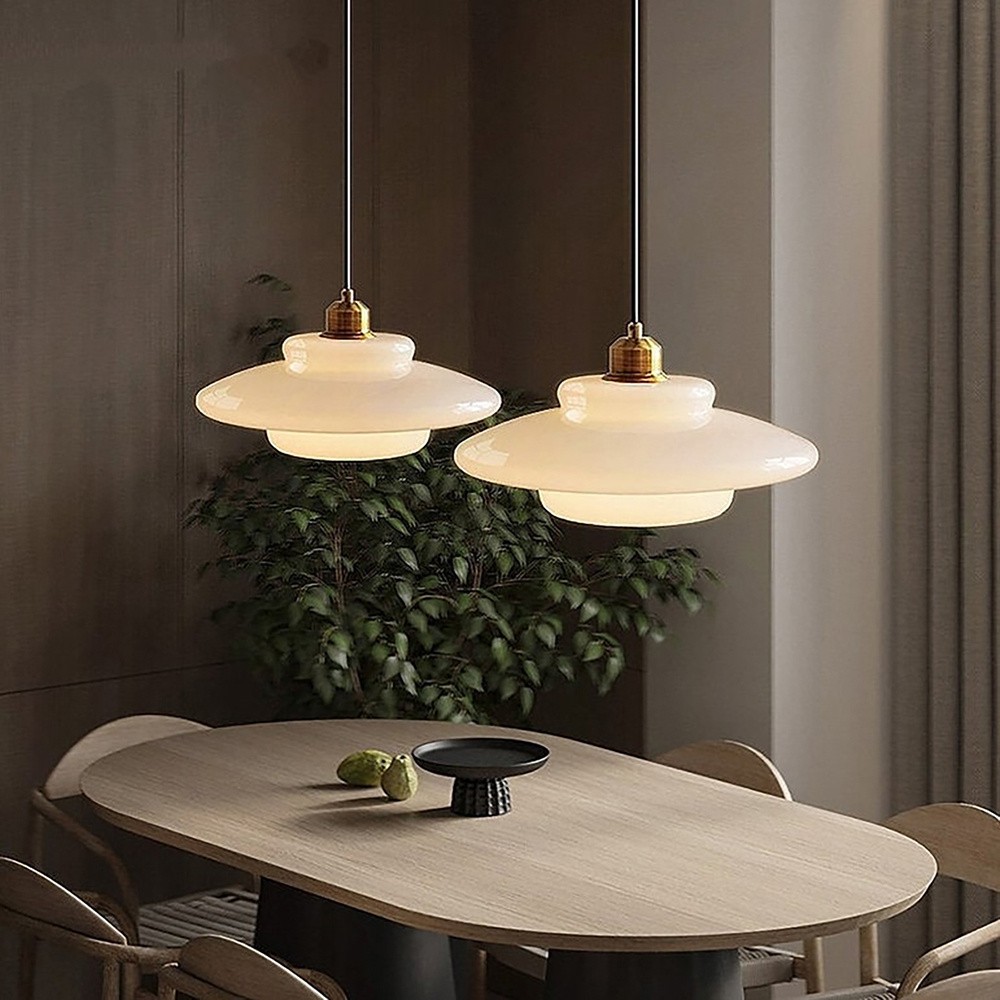 Mid-Century Art Milk White Glass Pendant Lamp S81
